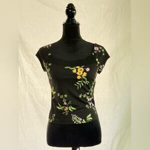 BCBG Y2K Floral Black off the shoulder Women's Top